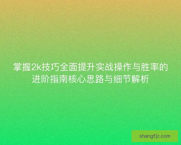 掌握2k技巧全面提升实战操作与胜率的进阶指南核心思路与细节解析