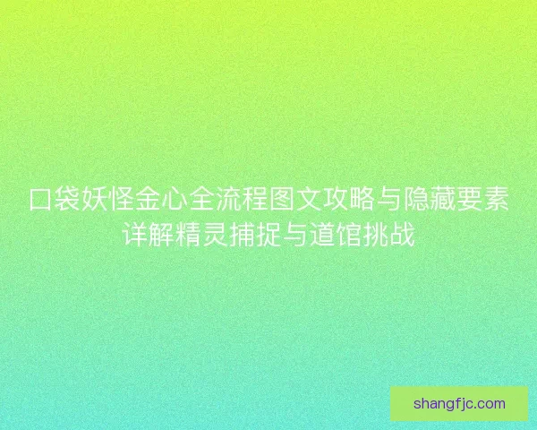 口袋妖怪金心全流程图文攻略与隐藏要素详解精灵捕捉与道馆挑战